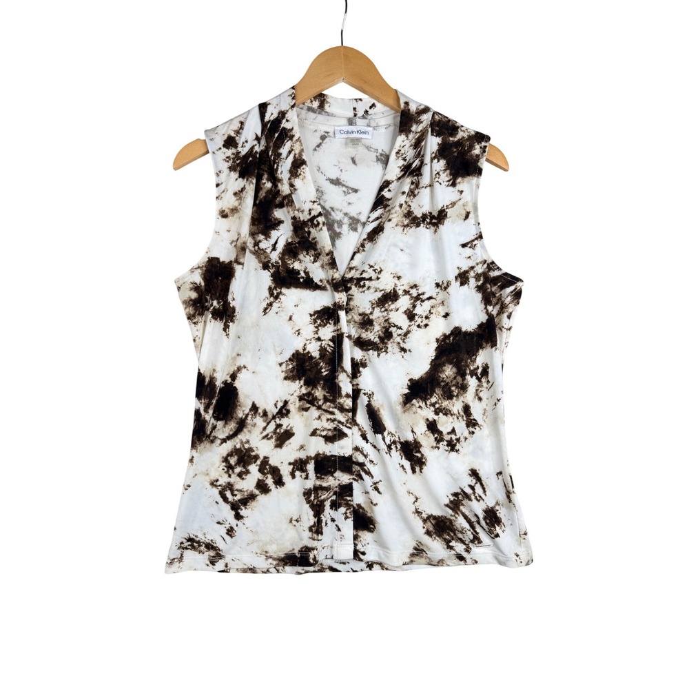 Calvin Klein Sleeveless Button Down Shirt‎ size Medium White/Brown